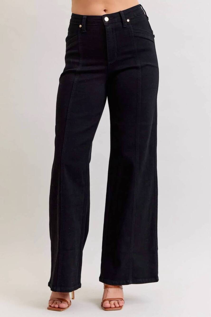 NEW JUDY BLUE high waisted retro wide leg denim jeans in black